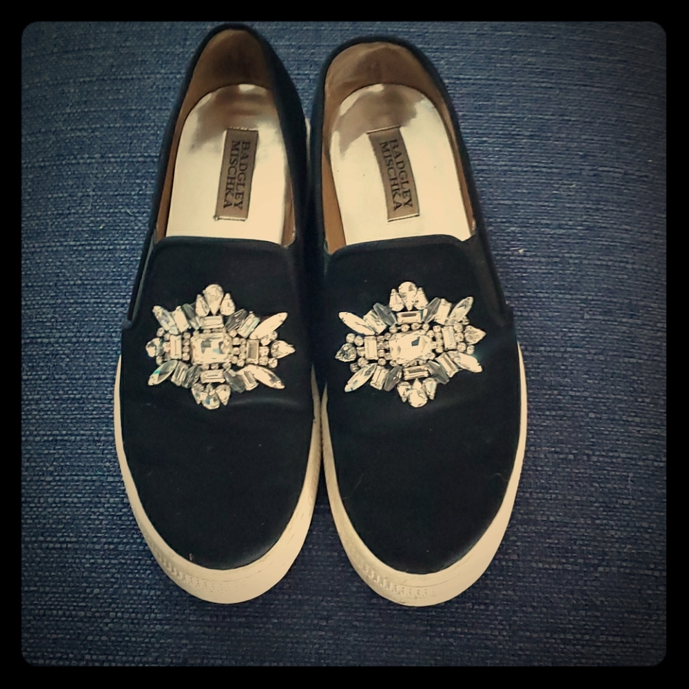 Badgley Mischka Jeweled Black slip on sneakers